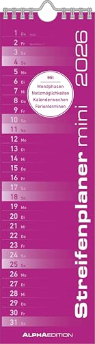 Streifenplaner Mini PINK 2026 - Streifenkalender - Wandplaner - Küchen-Kalender - 9,5x33: Streifenkalender teNeues Streifenplaner Mini PINK 2026 - Streifenkalender - Wandplaner - Küchen-Kalender - 9,5x33: Streifenkalender teNeues von ALPHA EDITION
