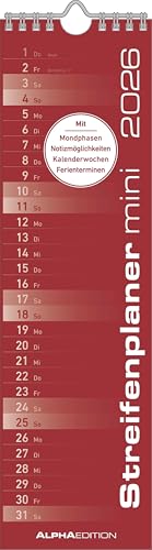 Streifenplaner Mini Rot 2026 - Streifen-Kalender 9,5x33 cm - Küchenkalender - Wandplaner - Alpha Edition Streifenplaner Mini Rot 2026 - Streifen-Kalender 9,5x33 cm - Küchenkalender - Wandplaner - Alpha Edition von ALPHA EDITION
