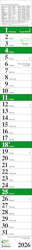 Streifenplaner Praktika Grün Recyclingpapier 2026: Wandplaner und Bürokalender als praktische Monatsübersicht. Streifenkalender schmal: 11,8 x 89 cm von Korsch Verlag