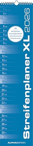 Streifenplaner XL BLAU 2026 - Streifenkalender 15x64 cm - Wandplaner - Küchenkalender - schmales Design - eine Spalte - Langplaner Streifenplaner XL BLAU 2026 - Streifenkalender 15x64 cm - Wandplaner - Küchenkalender - schmales Design - eine Spalte - Langplaner von ALPHA EDITION