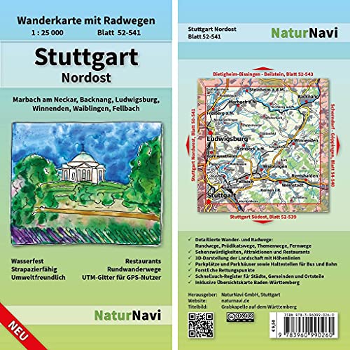 Stuttgart Nordost: Wanderkarte mit Radwegen, Blatt 52-541, 1 : 25 000, Marbach am Neckar, Backnang, Ludwigsburg, Winnenden, Waiblingen, Fellbach (NaturNavi Wanderkarte mit Radwegen 1:25 000)