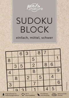 Sudoku-Block: einfach, mittel, schwer. 192 Sudokus in 3 Schwierigkeitsstufen von Pen2nature