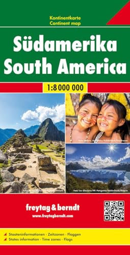 Südamerika, Kontinentkarte 1:8 Mio.: Staateninformationen, Zeitzonen, Flaggen (freytag & berndt Auto + Freizeitkarten)