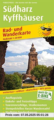 Südharz - Kyffhäuser: Rad- und Wanderkarte mit Ausflugszielen, Einkehr- und Freizeittipps und Stadtplan Sondershausen, reissfest, wetterfest, ... 1:50000 (Rad- und Wanderkarte / RuWK)
