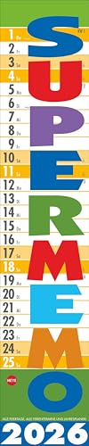 Supermemo Kalender 2026: Streifenkalender fürs Büro. Langer Wandkalender mit einer Spalte zum Eintragen. Büro-Kalender 2026. Kalender vertikal zum Aufhängen. 17 x 85 cm (Bürokalender Heye) von Heye