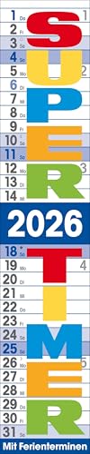 Supertimer 2026: Streifenkalender mit Datumsschieber, Ferienterminen und Spiralbindung I schmal im Format: 17 x 85 cm von Korsch Verlag