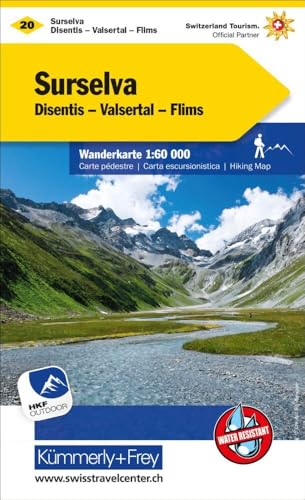 Kümmerly+Frey Wanderkarte 20 Surselva 1:60.000: Mit Disentis, Valsertal und Flims. Wetterfest, matt laminiert und mit free Download von Hallwag Kümmerly & Frey