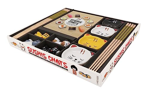 Sushis chats: Coffret avec 4 coupelles, 4 repose-baguettes, 4 paires de baguettes et 1 livret de recettes Sushis chats: Coffret avec 4 coupelles, 4 repose-baguettes, 4 paires de baguettes et 1 livret de recettes