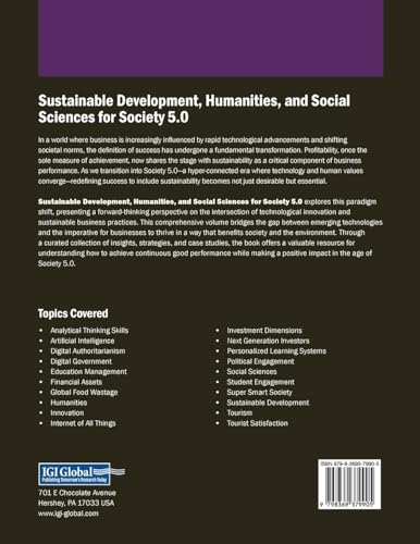 Sustainable Development, Humanities, and Social Sciences for Society 5.0 (Practice, Progress, and Proficiency in Sustainability)