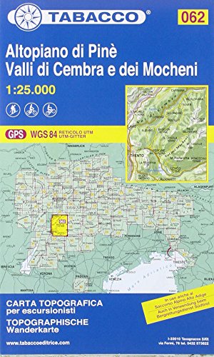 Tabacco topographische Wanderkarte Altopiano di Pine, Valli di Cembra e dei Mocheni (Carte topografiche per escursionisti, Band 62)