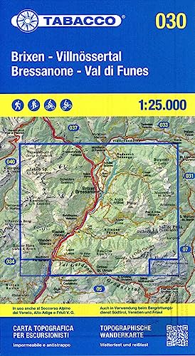 Tabacco Wandern Brixen 1:25000: Tabacco Wanderkarte 1:25000 (Carta topografica in scala 1:25.000, Band 30)