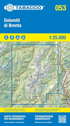 Tabacco Wandern Dolomiti Brenta 1:25000: Tabacco Wanderkarte 1:25000 (Carta topografica in scala 1:25.000, Band 53)