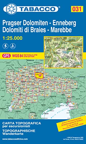 Tabacco Wandern Pragser Dolomiten 1:25000: Tabacco Wanderkarte 1:25000 (Carta sciistica in scala 1:25.000, Band 31) von Tabacco editrice