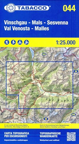 Tabacco Wandern Vinschgau Sesvenna 1:25000: Tabacco Wanderkarte 1:25000 (Carta topografica in scala 1:25.000, Band 44) von Tabacco editrice