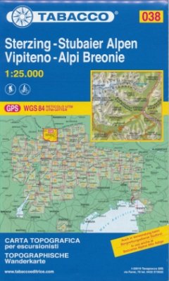 Tabacco topographische Wanderkarte Sterzing, Stubaier Alpen. Vipiteno, Alpi Breonie von Tabacco Editrice