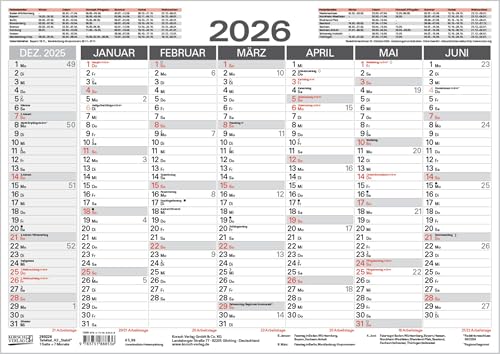 Tafelkalender A3 "Stabil" 2026: 14 Monate auf Vorder- und Rückseite I Dicker Karton I Ferientermine und Feiertage von Korsch Verlag