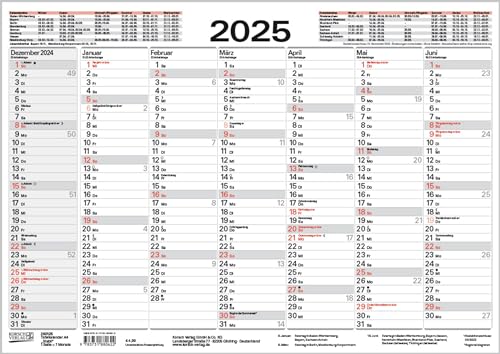 Tafelkalender A4 "Stabil" 2025: 14 Monate auf Vorder- und Rückseite I Dicker Karton I Ferientermine und Feiertage von Korsch Verlag