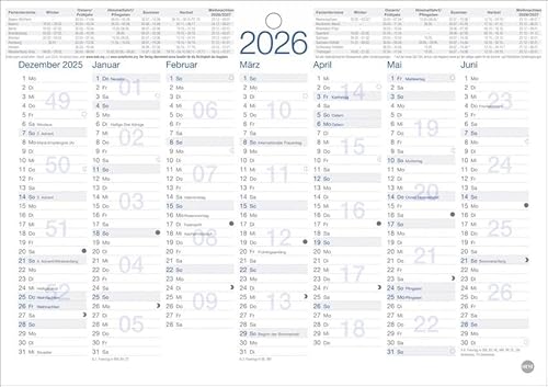 Tafelkalender A5 2026: Praktischer und neutraler Jahresplaner für den Schreibtisch oder die Wand. Terminplaner im kompakten Format mit Vorder- und ... Jahres-Überblick (Bürokalender Heye) von Heye