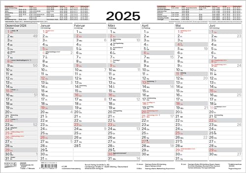 Tafelkalender A5 "Stabil" 2025: 14 Monate auf Vorder- und Rückseite I Dicker Karton I Ferientermine und Feiertage von Korsch Verlag