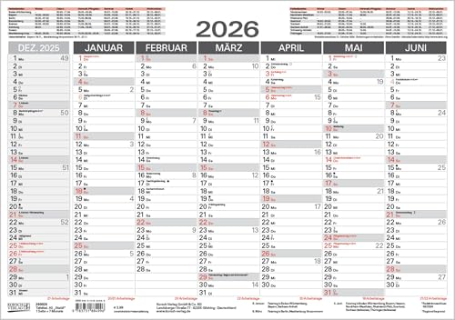 Tafelkalender A5 "Stabil" 2026: 14 Monate auf Vorder- und Rückseite I Dicker Karton I Ferientermine und Feiertage Tafelkalender A5 "Stabil" 2026: 14 Monate auf Vorder- und Rückseite I Dicker Karton I Ferientermine und Feiertage von Korsch Verlag