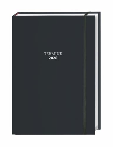 Tages-Kalenderbuch A6, schwarz 2026: Schwarzer Terminkalender mit Schulferien und Feiertagen. Buch-Kalender mit Lesebändchen und Gummiband. ... zum Planen von Terminen. (Bürokalender Heye) von Heye