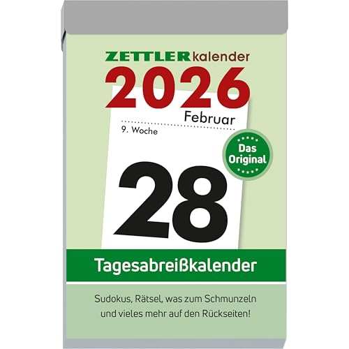 Tagesabreißkalender L 2025 - 6,6x9,9 cm - 1 Tag auf 1 Seite - mit Sudokus, Rezepten, Rätseln uvm. auf den Rückseiten - Bürokalender 304-0000 Tagesabreißkalender L 2025 - 6,6x9,9 cm - 1 Tag auf 1 Seite - mit Sudokus, Rezepten, Rätseln uvm. auf den Rückseiten - Bürokalender 304-0000 von ZETTLER Kalender