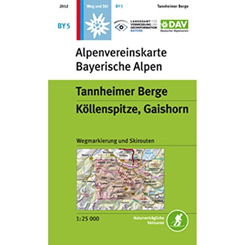 Tannheimer Berge, Köllenspitze, Gaishorn: Topographische Karte mit Wegmarkierungen, Ski- und Schneeschuhrouten (Alpenvereinskarten)
