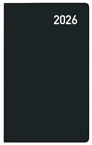 Taschenkalender Pluto geheftet Karton schwarz 2026: Terminplaner mit Monatskalendarium und Uhrzeit. Dünner Buchkalender. 1 Monat 2 Seiten. 8,7 x 15,3 cm von Korsch Verlag