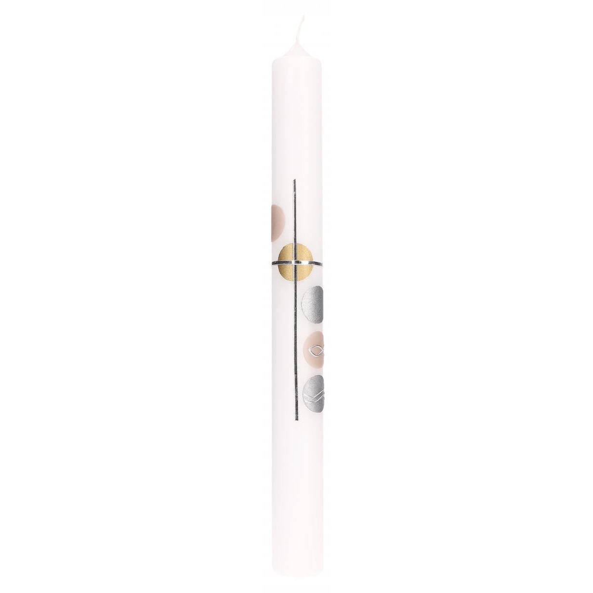 Symbolkerze 400x40 mm Wachsmotiv - Farbkreise mit Kreuz, Fisch und Wellen in Sil... von Butzon und Bercker