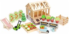 Tender Leaf 7508371 - Mini-Gewächshaus mit Zubehör, Garten-Spielset, Puppenhaus-Erweiterung, Holz, 26-teilig von Carletto