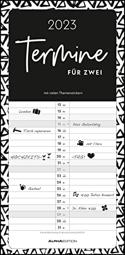 Termine für 2 Black and White 2023 Familienplaner - Timer - Termin-Planer - Couple-Kalender - Familien-Kalender - 22x45 von Alpha Edition