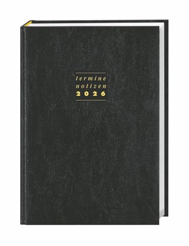 Terminer A5, Leder schwarz 2026: Schwarzer Terminkalender mit hochwertigem Kunstledereinband. Wochenplaner mit Zitaten und Lesebändchen. ... zum Planen von Terminen. (Bürokalender Heye) von Heye