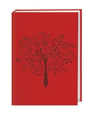 Terminer A5 2023. Roter Terminkalender mit geprägtem Kunstledereinband. Buch-Kalender mit praktischen Infos und Zitaten. Taschenkalender 2023 zum Planen von Terminen