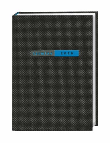 Terminer A6, Struktur schwarz 2026: Schwarzer Terminkalender mit strukturiertem Einband. Wochenplaner mit Zitaten und Lesebändchen. Taschenkalender 2026 zum Planen von Terminen. (Bürokalender Heye) von Heye