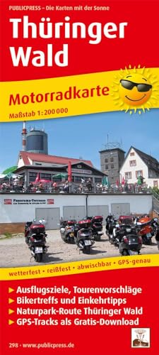 Thüringer Wald: Motorradkarte mit Tourenvorschlägen, GPS-Tracks als Gratis-Download, Ausflugszielen, Einkehr- & Freizeittipps, wetterfest, reissfest, ... GPS-genau. 1:200000 (Motorradkarte: MK)