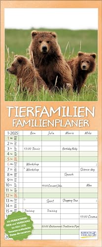 Tierfamilien Familienplaner 2025: Familientimer - 4 große Spalten mit viel Platz. Hochwertiger Familienkalender für Tierliebhaber und Vorschau bis März 2026. 19 x 46 cm. von Korsch Verlag