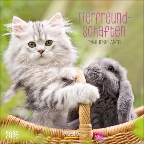 Tierfreundschaften - Familientimer 2026: Broschürenkalender mit Ferienterminen. Format: 30 x 30 cm von Korsch Verlag