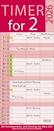 Timer for 2 Lifestyle 2026: Familienplaner mit 3 breiten Spalten. Hochwertiger Familienkalender mit Ferienterminen, Vorschau bis März 2027 und nützlichen Zusatzinformationen. von Korsch Verlag