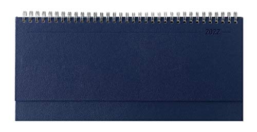 Tisch-Querkalender Balacron blau 2022 - Büro-Planer 29,7x13,5 cm - mit Registerschnitt - Tisch-Kalender - verlängerte Rückwand - 1 Woche 2 Seiten von Alpha