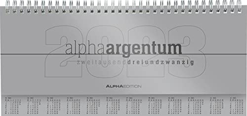 Tisch-Querkalender alpha argentum 2023 - Büro-Planer 29,7x13,5 cm - Tisch-Kalender - 1 Woche 2 Seiten - silber - Ringbindung - Alpha Edition von Alpha Edition
