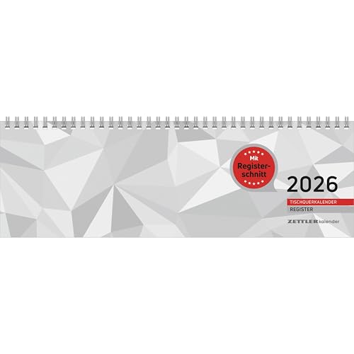 Tischquerkalender Register 2025 - 32x10,5 cm - 1 Woche auf 2 Seiten - Bürokalender mit Registerstanzung - Stundeneinteilung von 6 - 21 Uhr - 166-0002 von ZETTLER Kalender