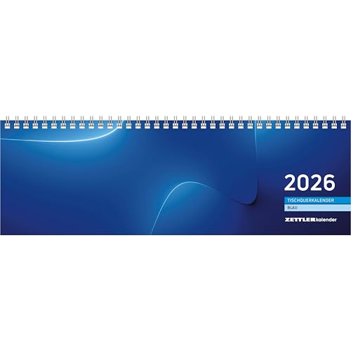 Tischquerkalender blau 2026 - 32x10,5 cm - 1 Woche auf 2 Seiten - Bürokalender mit Monatsübersichten - Stundeneinteilung 7 - 20 Uhr - 176-0015 von ZETTLER Kalender