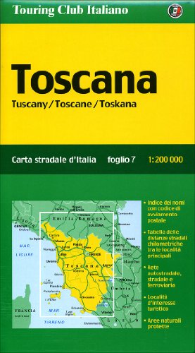 Toscana /Tuscany /Toskana: 1:200000: Ortsnamenverzeichnis, Strassenentfernungen (Carte Regionali) von Touring Club Italiano