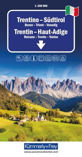 Kümmerly+Frey Regional-Strassenkarte 3 Trentino, Südtirol 1:200.000: Mit Bozen, Trient und Venedig. Inkl. Stadtpläne, Ortsverzeichnis und Reiseinformationen