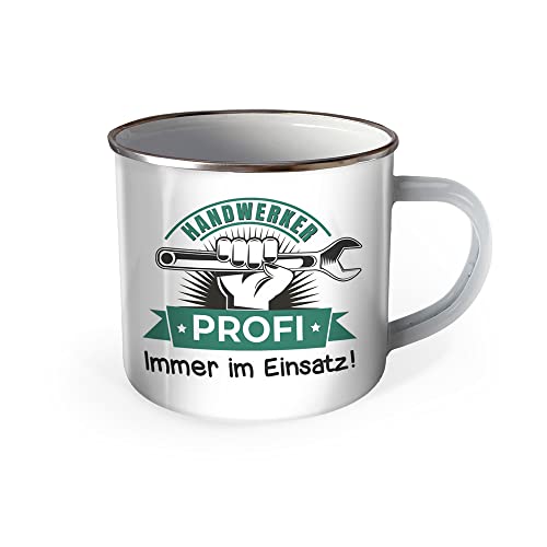 Trötsch Emaille Becher Handwerker Tasse Handwerker Profi Immer im Einsatz: Kaffeetasse Teetasse Geschenkidee Geschenk Tasse Emaillebecher von TROTSCH