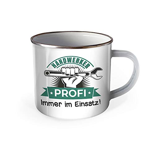 Trötsch Emaille Becher Handwerker Tasse Handwerker Profi Immer im Einsatz: Kaffeetasse Teetasse Geschenkidee Geschenk Tasse Emaillebecher