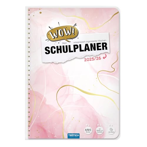 TRÖTSCH - Schulplaner WOW Marble 25/26: Planer Schülerkalender Hausaufgabenheft Timer von TROTSCH