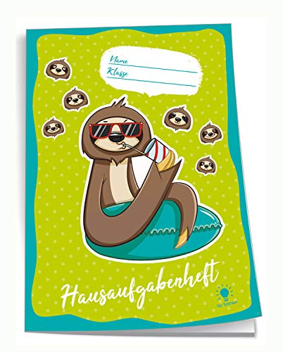 Trötsch Verlag 201945N - Hausaufgabenheft DIN A5, Faultier, 96 Seiten, mit extra starkem Klarsichtumschlag: A5, 96 Seiten, mit extra starkem Klarsichtumschlag