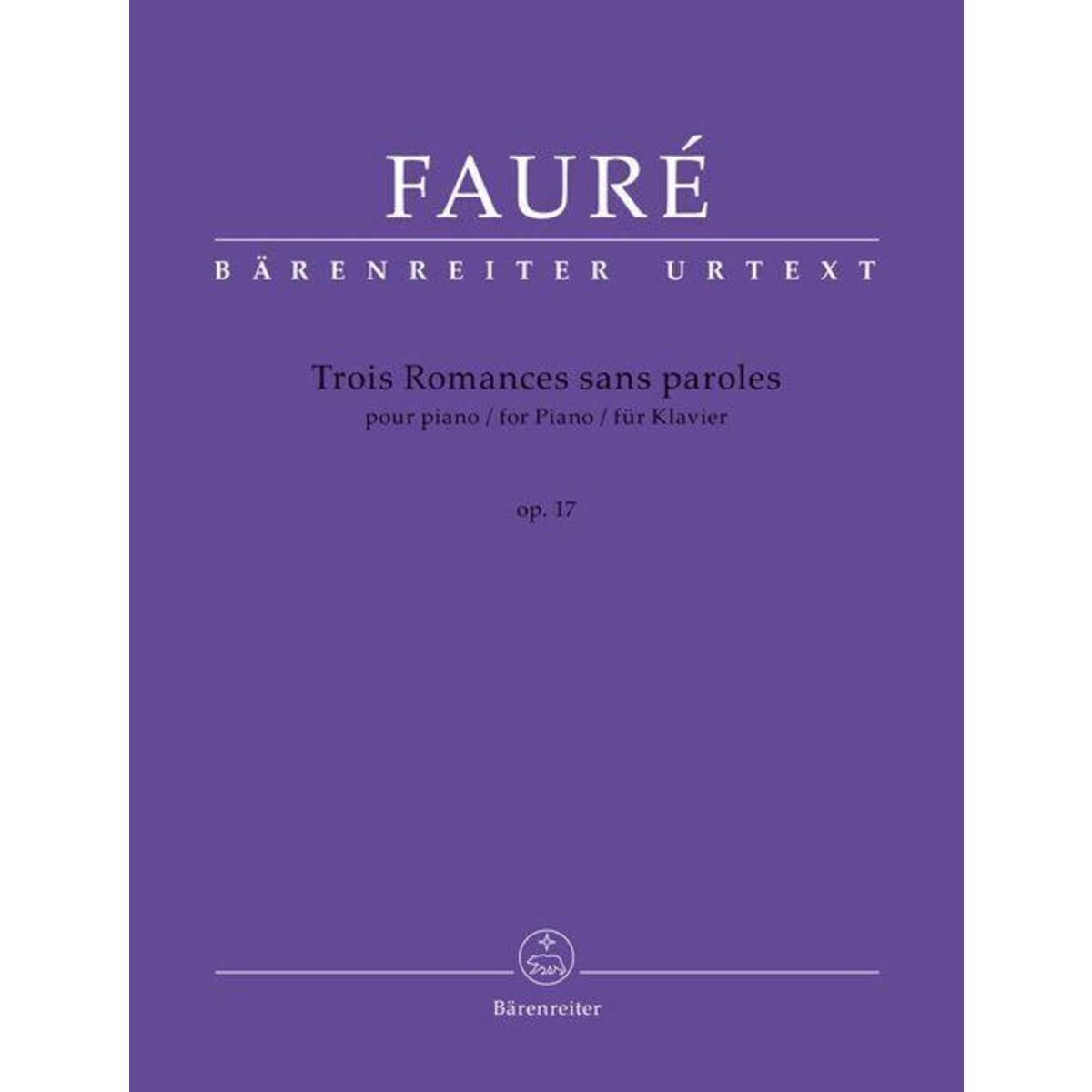 Trois Romances sans paroles für Klavier op. 17 Trois Romances sans paroles für Klavier op. 17 von Baerenreiter-Verlag