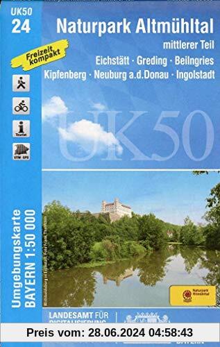 UK50-24 Naturpark Altmühltal mittlerer Teil: Eichstätt, Greding, Beilngries, Kipfenberg, Neuburg a.d.Donau, Ingolstadt, Heideck, Berching, (UK50 ... Karte Freizeitkarte Wanderkarte)